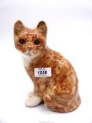 A Winstanley ginger cat, ear a/f. 8 1/4" tall.