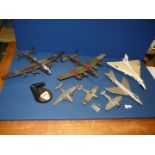 A quantity of old Airfix military Aeroplanes including Avro Vulcan, Lancaster bomber, Spitfire, etc,