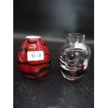 A Mtarfa Malta thick glass vase with white lining, having label and signed to base, 4 3/8'' tall,