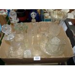 A quantity of crystal and pressed glass including; a pair of decanters, a Webb Corbett vase,