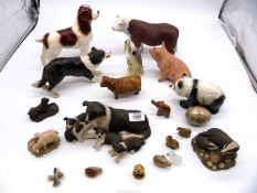 A quantity of animal figures including Sylvac Sheepdog, Leonardo Sheepdog and pups, Panda, Spaniel,