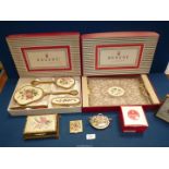 A Regent of London Petit Point dressing table set to include; tray, brushes, clock, lipstick holder,