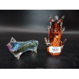**Two Pembrokeshire Avondale glass items: a Paperweight in the form of a Pig and a Tree Paperweight