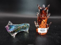 **Two Pembrokeshire Avondale glass items: a Paperweight in the form of a Pig and a Tree Paperweight