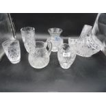 A small quantity of glass including Stuart vase, water jug, glass flower basket,