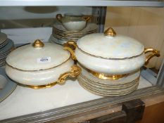 A Czechoslovakian china dinner service in pearlescent and gold pattern to include; 6 of each dinner,
