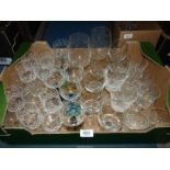 A quantity of wine glasses and whisky glasses including Waterford wine glasses and six wine glasses