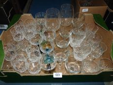A quantity of wine glasses and whisky glasses including Waterford wine glasses and six wine glasses