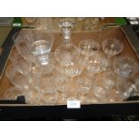 A quantity of glass with vine decoration including sherry and wine glasses,