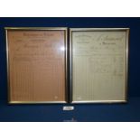 Two framed French Bills from 1902 and 1908.