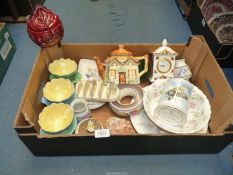 A quantity of china including; 6 Royal Winton Lily dessert dishes, Poole vases, flower trough etc,