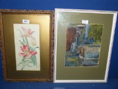 Two Watercolours 'Victorian Tulips' initialled DF and the other 'Steamroller' with no visible