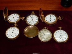 Six yellow metal/rolled gold cased, crown wound Pocket Watches including Elgin Nat 1 Watch Co.