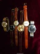 Six Gentlemen's Wristwatches including 'Waltham 17 jewels Incabloc' with expanding yellow metal