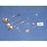 A small quantity of silver cutlery including Birmingham and Sheffield sugar tongs,