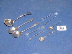 A small quantity of silver cutlery including Birmingham and Sheffield sugar tongs,