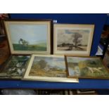 A quantity of prints including Donkeys and Pigs, 'The Road to The Farm' by Rowland Hilder,