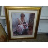 A framed and mounted Print 'Una Rosaby' by Laura Nydia Lozano, 33 3/4" x 38 1/2".