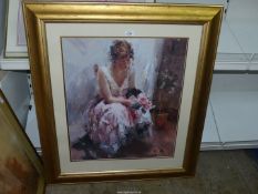 A framed and mounted Print 'Una Rosaby' by Laura Nydia Lozano, 33 3/4" x 38 1/2".