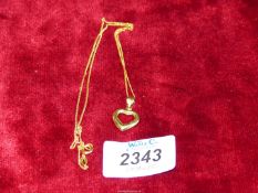 A 925 silver and gold plated heart pendant and chain, 18" long.