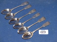 A set of six silver teaspoons, London 1891 by GMJ (Josiah Williams & Co), 140 gms.