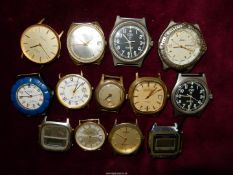 Thirteen watch movements for renovation including Rone, Regency, CWC quartz, Solexa, Sekonda, Gruen,