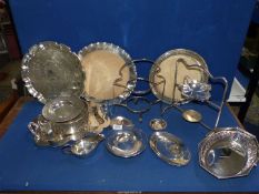 A quantity of plated silver including a tray and a gravy boat with dish,