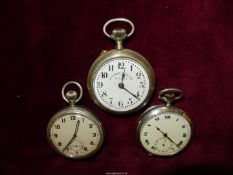 Three crown wound Pocket Watches one with 925 silver case,