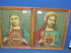 Two religious Prints; 'Jesus' and 'Mary'.