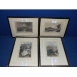 Four small framed Etchings; Millbeck, Rhudlan Castle, Menai Straight and Westmorland.