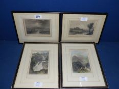 Four small framed Etchings; Millbeck, Rhudlan Castle, Menai Straight and Westmorland.