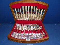 A canteen of cutlery in presentation box comprising of fish knives, serving spoons,