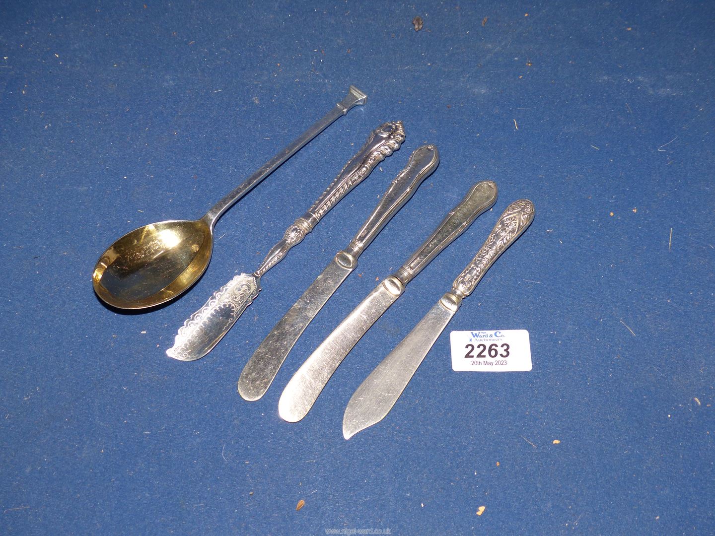A small quantity of silver cutlery to include spoon with gilded interior to bowl London 1927 ,