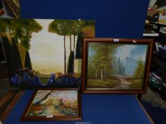 Three paintings including 'Way out of the Woods' acrylic by E. Williams.