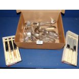 A quantity of silver plated cutlery, bone handled knives etc.