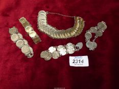 Five coin bracelets including; Queen Victoria, King Edward VII, George V and George VI, etc.