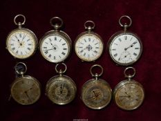 Eight Silver cased compact/lady's key wound Pocket/Fob watches including several marked 935,