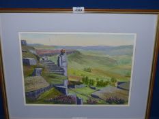 A framed and mounted but unglazed pastel over watercolour titles verso '' On Curbar edge'' signed