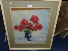 A framed and mounted Gouache titled "Geraniums" by E. Smith, 21 1/4" x 26".