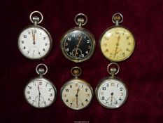 Six crown wound Pocket Watches with Arabic numerals and inset second hands including 'Leonidas',