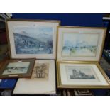 An assortment of Etchings and Prints including 'Caernarfon Castle' by J.M.W. Turner.