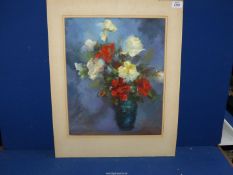 A mounted Acrylic painting titled verso "Flower Piece" by E. Smith.