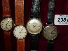 Four Gentlemen's Wristwatches including a hinged backed 9ct gold watch having textures surfaced