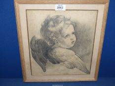 A framed and mounted Pencil sketch of a cherub, indistinctly signed lower right, 13 3/4" x 14 3/4".