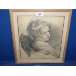 A framed and mounted Pencil sketch of a cherub, indistinctly signed lower right, 13 3/4" x 14 3/4".