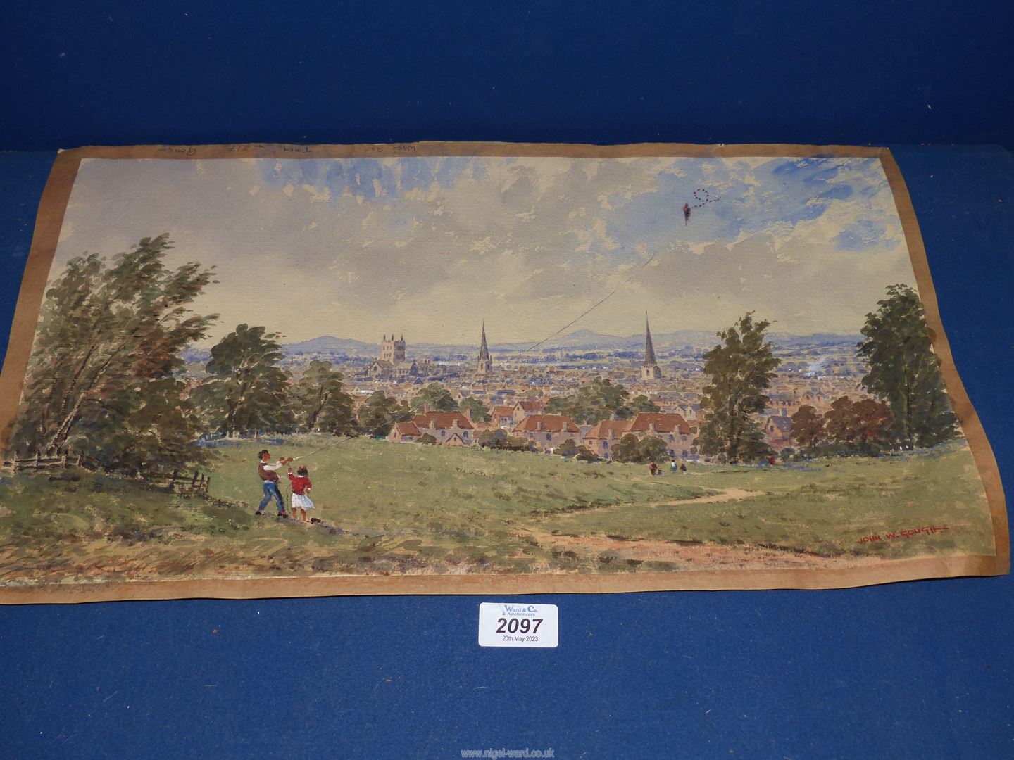 A John W. Gough panoramic Watercolour of the City of Hereford from Churchill Gardens.