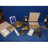 A quantity of brass and metals including rose bowl, picture frames, owl, etc.