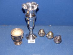 A small quantity of silver plate including Apex cruet set with blue glass liners,