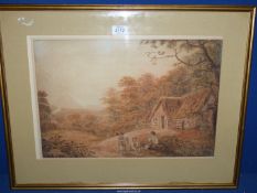 An 18th/19th century Watercolour depicting a scene understood to be close to Hereford with figures