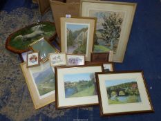 A quantity of Prints to include; Clovelly, Honey Bay Tor picture frames, horse prints,